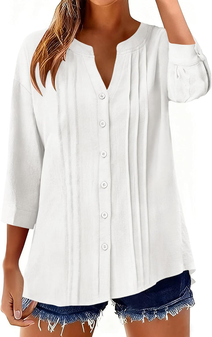 Damen Lockeres Tunikashirt mit Kellerfalten und dreiviertel Ärmeln Echo Archiv
