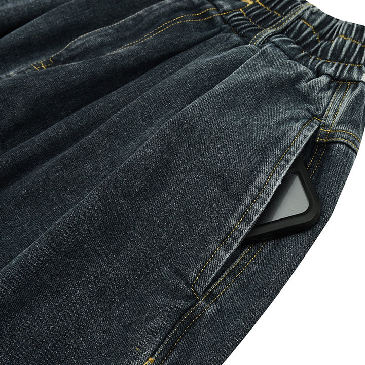 Damen Weite Denim‑Hose mit Kellerfalten, elastischem Bund und legerer Silhouette Echo Archiv