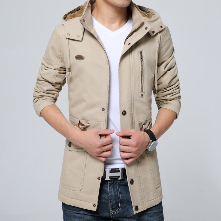 Herren Canvas-Fieldjacke mit wärmender Teddy-Kapuze und Reißverschlussbrusttasche – Taviero