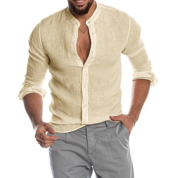 Herren Leinenhemd mit modernem Henley-Ausschnitt und Struktur Echoarchiv