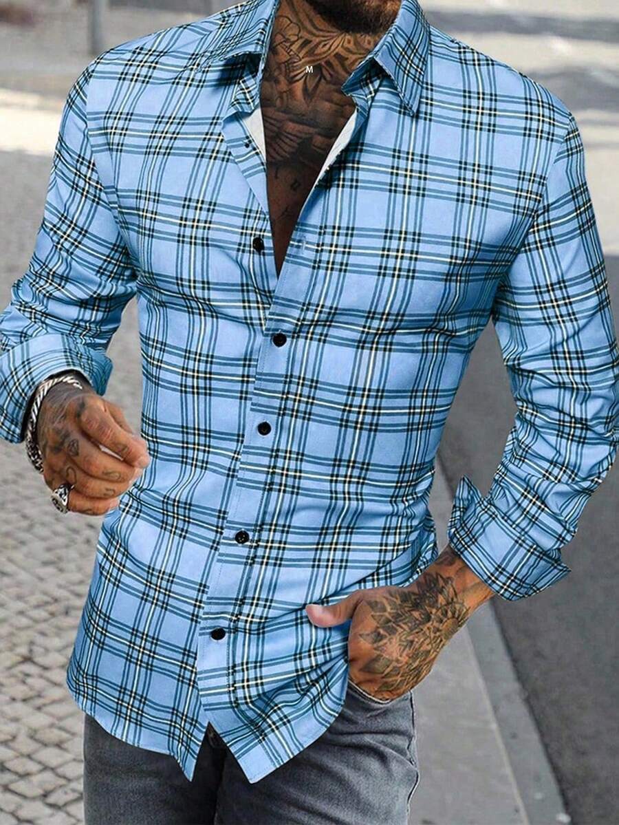 Herren Langarmhemd mit modernem Karomuster und slim fit Schnitt Echoarchiv