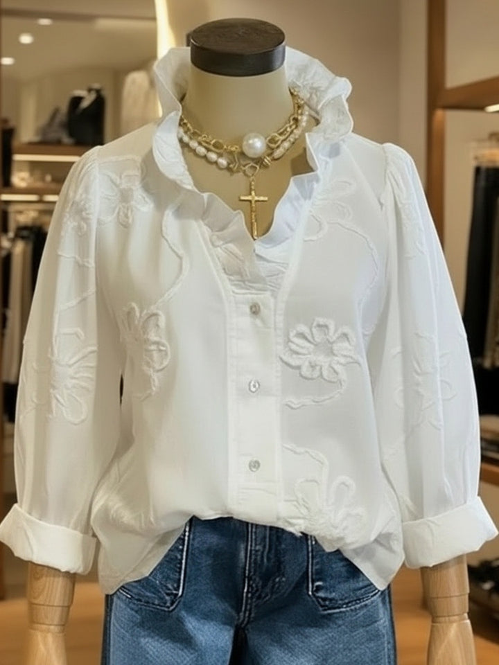 Damen elegante Bluse mit floralen Stickereien und voluminösen Ärmeln Echo Archiv