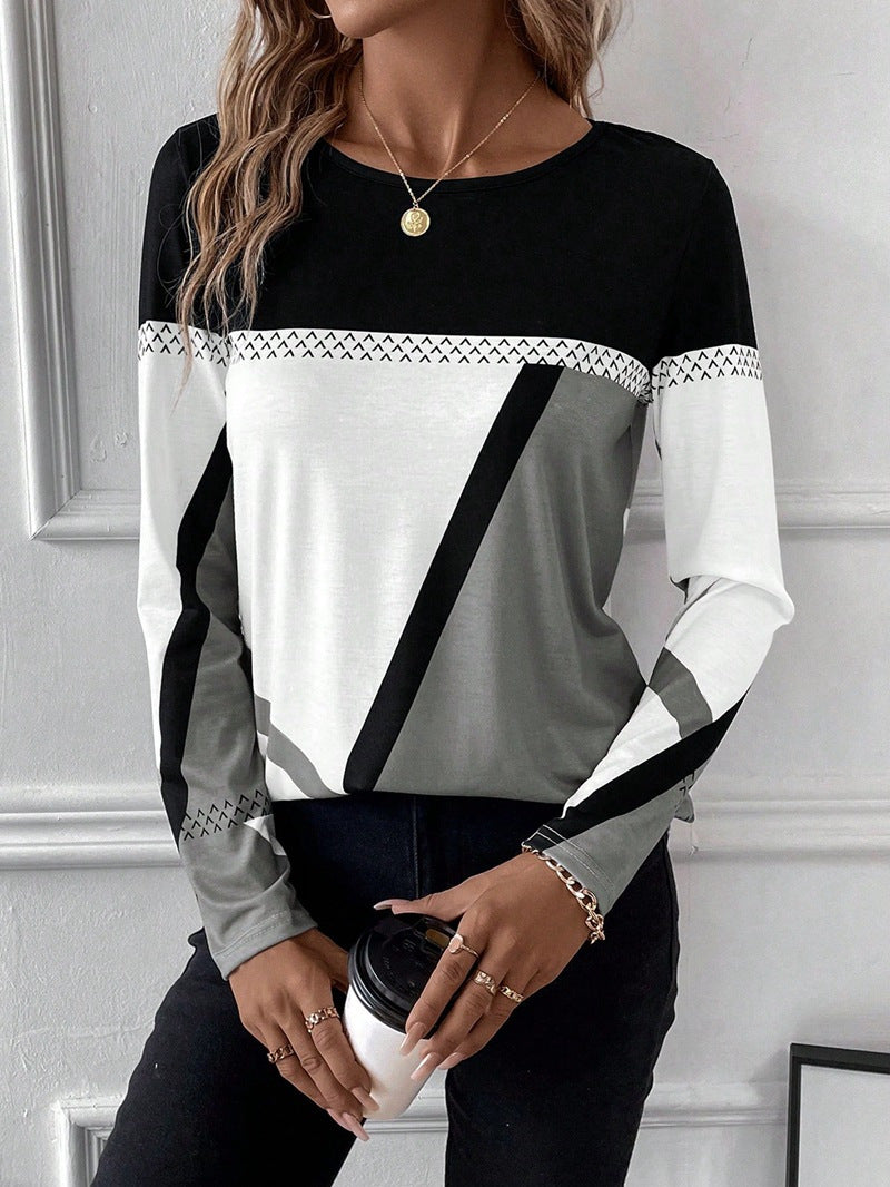 Damen Langarmshirt mit geometrischem Blockprint und Rundhalsausschnitt Echo Archiv