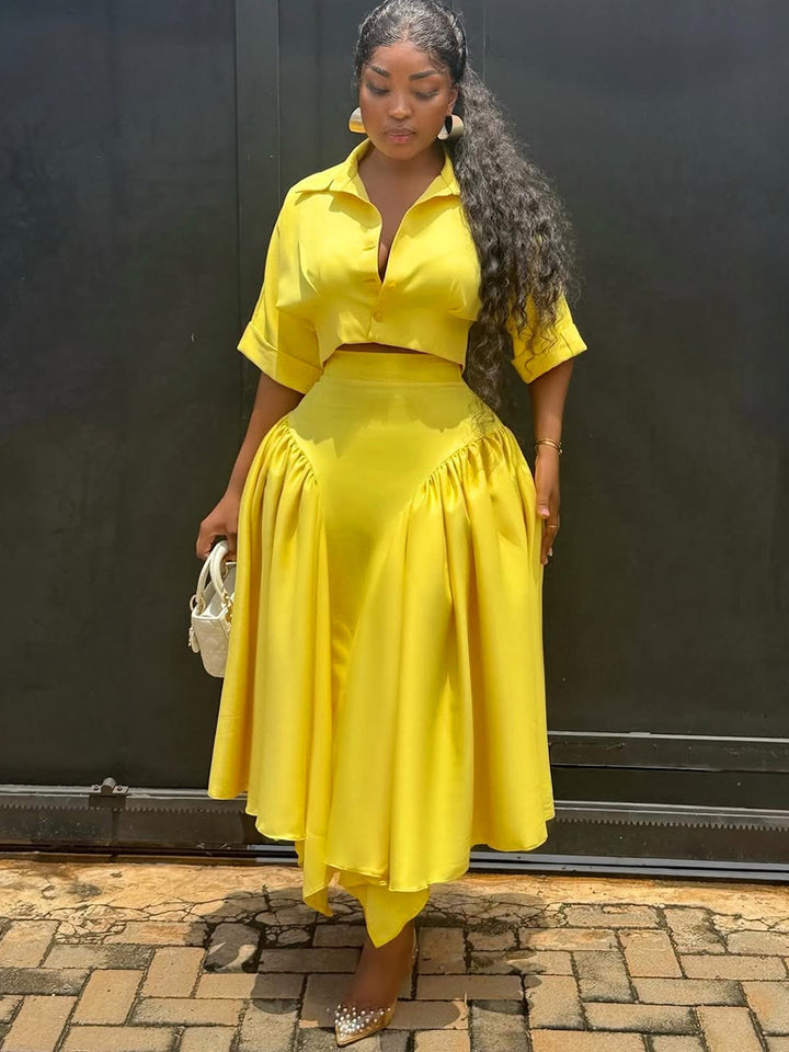 Damen Elegante Zweiteilige Outfit mit cropped Bluse und schwingendem Rock Echo Archiv