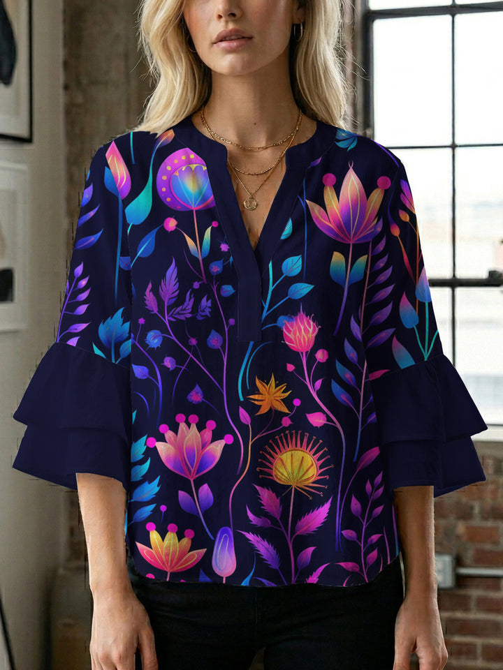 Damen Blusenshirt mit voluminösen Ärmeln und floralem Muster Echo Archiv