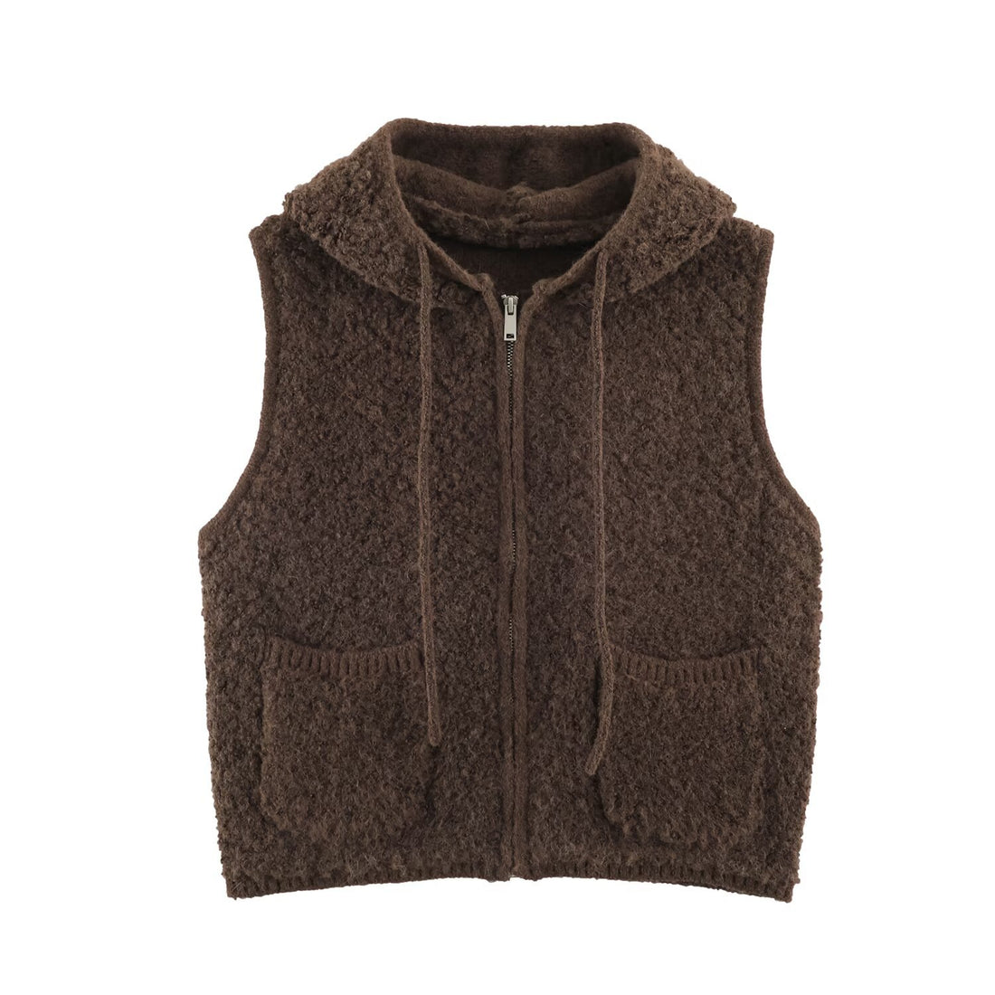 Damen Teddy-Fleece-Weste mit Kapuze, Reißverschluss und aufgesetzten Taschen Echoarchiv