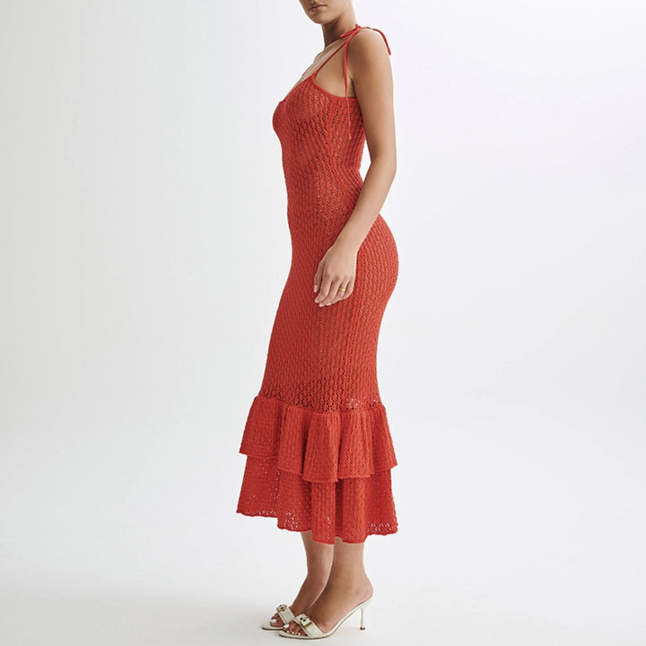 Damen Häkel-Maxikleid mit Volant und verstellbaren Trägern Echo Archiv