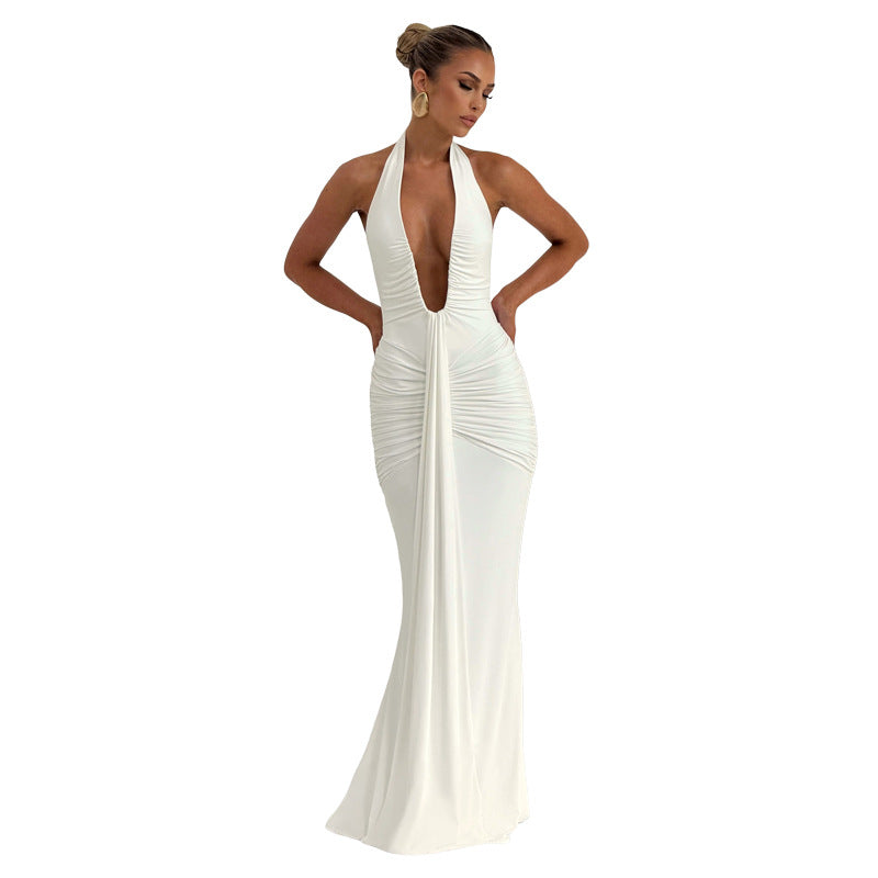 Damen Elegantes Maxi-Kleid mit tiefem V-Ausschnitt und Rüschendetails Echo Archiv
