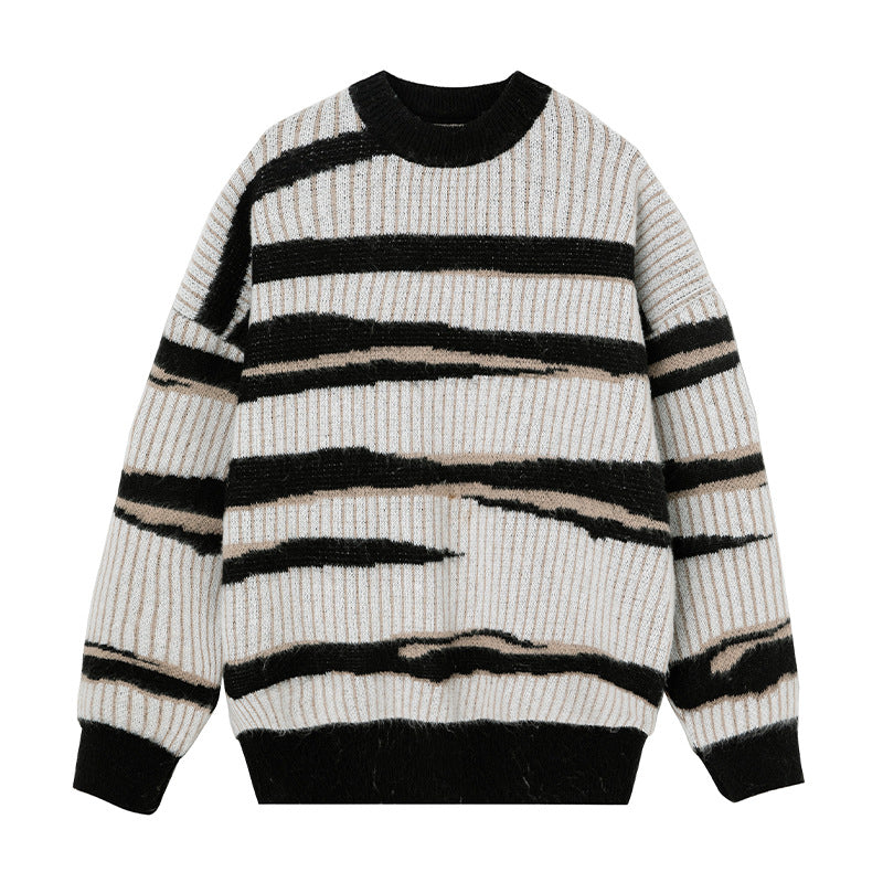 Unisex Grobstrickpullover mit Wellenintarsie und Rippenstruktur Echo Archiv