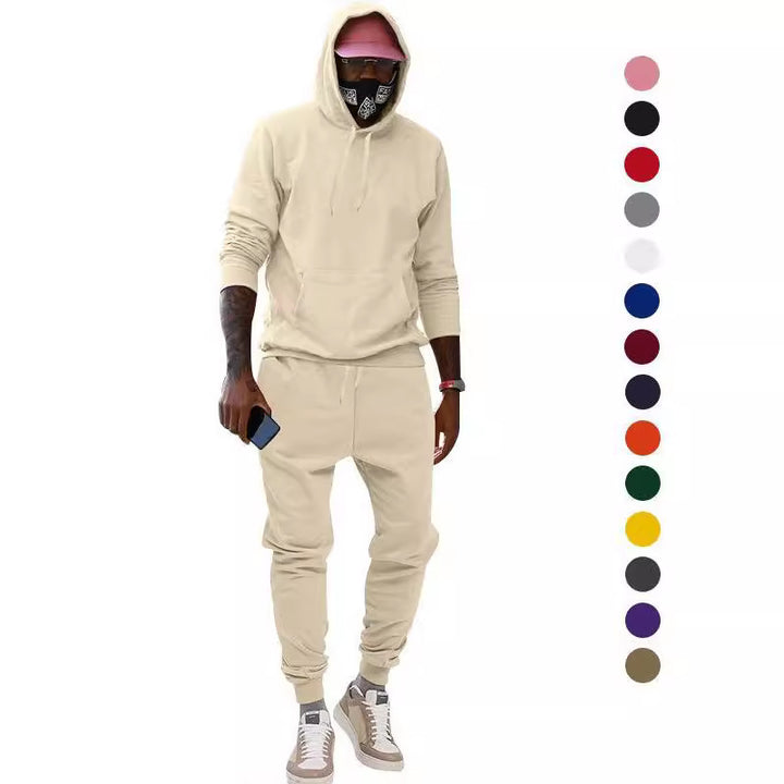 Herren nan lässiges Hoodie- und Jogging-Set aus French Terry mit Kängurutasche, gerippten Bündchen und elastischem Tunnelzugbund Echo Archiv