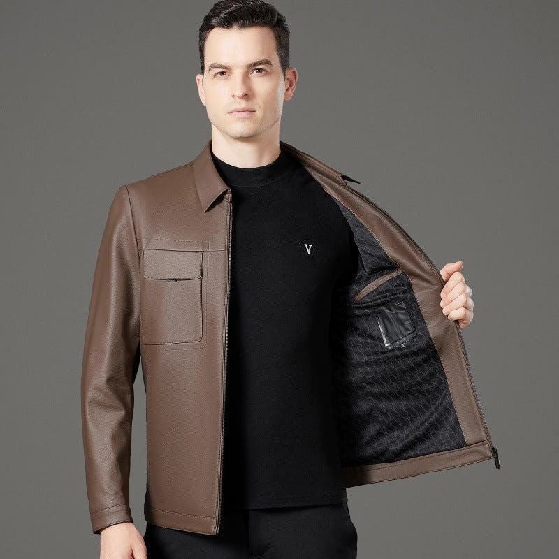 Herren stilvolle Kunstlederjacke mit praktischen Taschen Echoarchiv