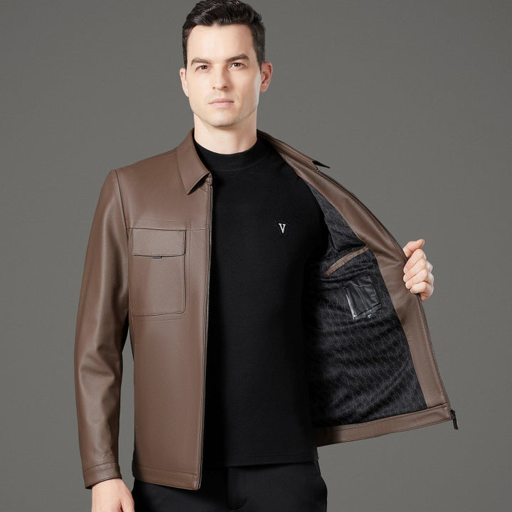 Herren stilvolle Kunstlederjacke mit praktischen Taschen Echoarchiv