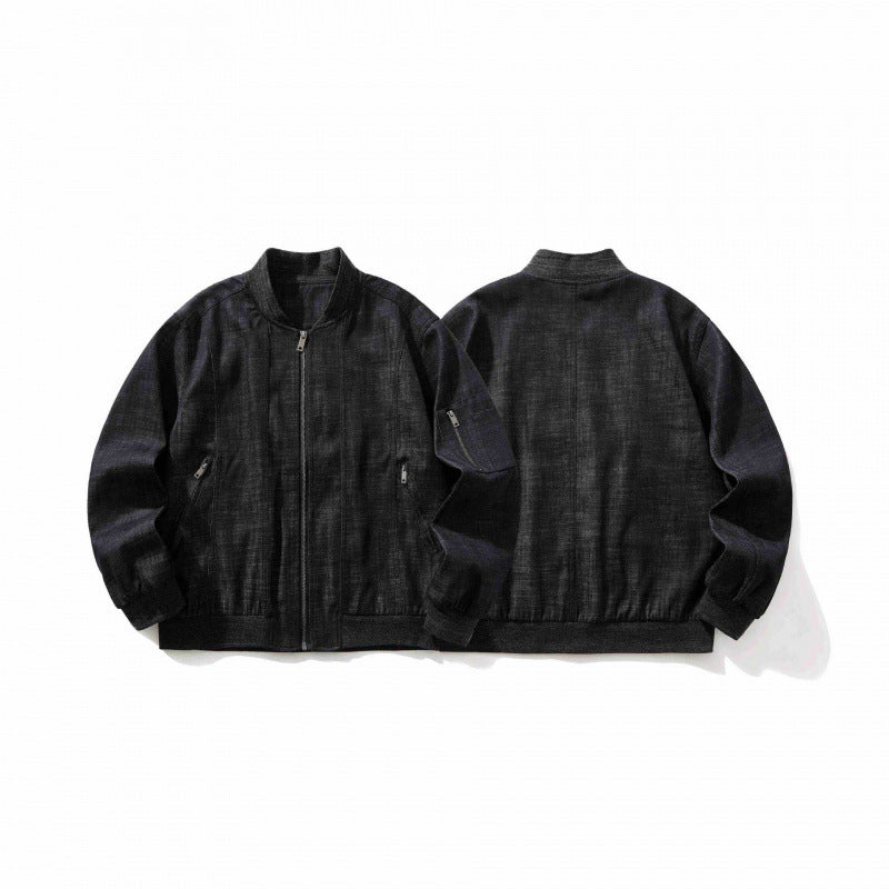 Herren Kurz geschnittene kastige Denim-Bomberjacke mit Reißverschluss, Eingrifftaschen und Ärmelreißverschluss Echo Archiv