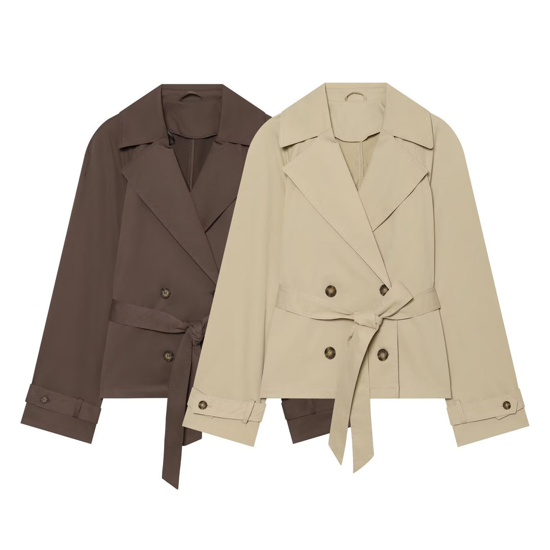 Damen Cropped Trenchjacke im Boxy‑Schnitt mit breitem Revers und Bindegürtel Echo Archiv