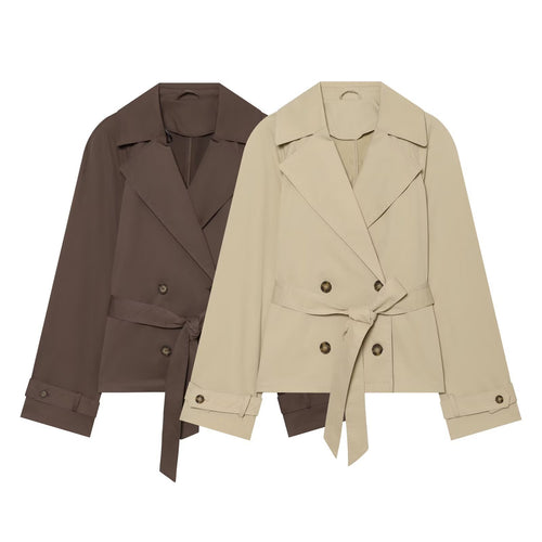 Damen Cropped Trenchjacke im Boxy‑Schnitt mit breitem Revers und Bindegürtel Echo Archiv