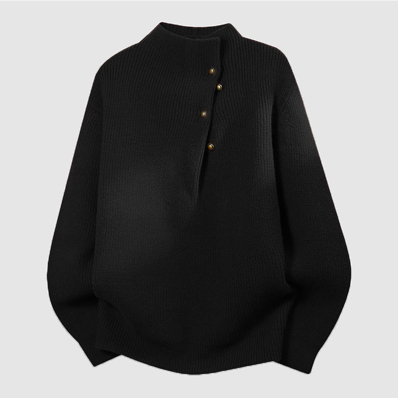 Damen Oversized Feinstrick-Pullover mit asymmetrischer Knopfleiste und Stehkragen Echoarchiv