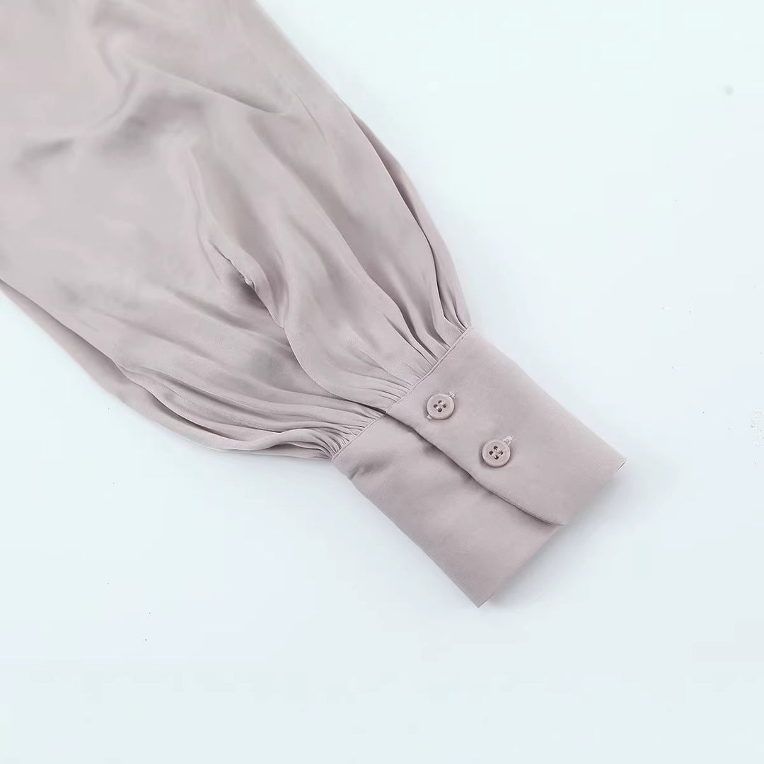 Damen Seidenähnliche Schlupfbluse mit Bindeschal und Ballonärmeln Echoarchiv