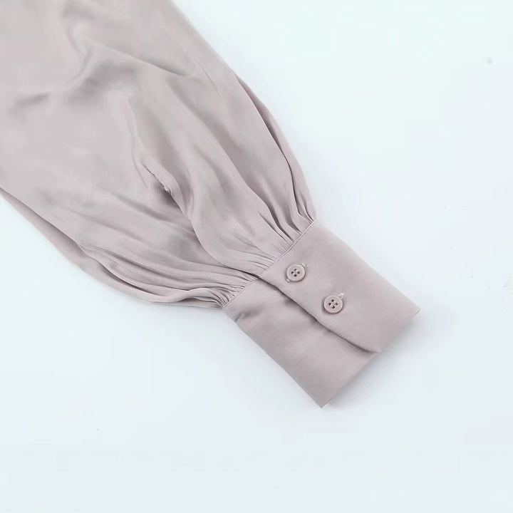 Damen Seidenähnliche Schlupfbluse mit Bindeschal und Ballonärmeln Echoarchiv