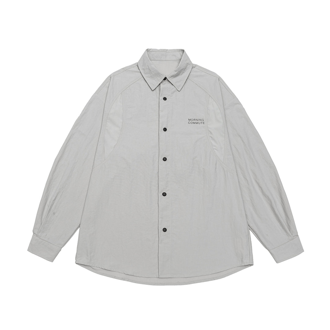 Unisex Leichtes Overshirt im Coach-Stil mit Hemdkragen und Brustprint Echoarchiv
