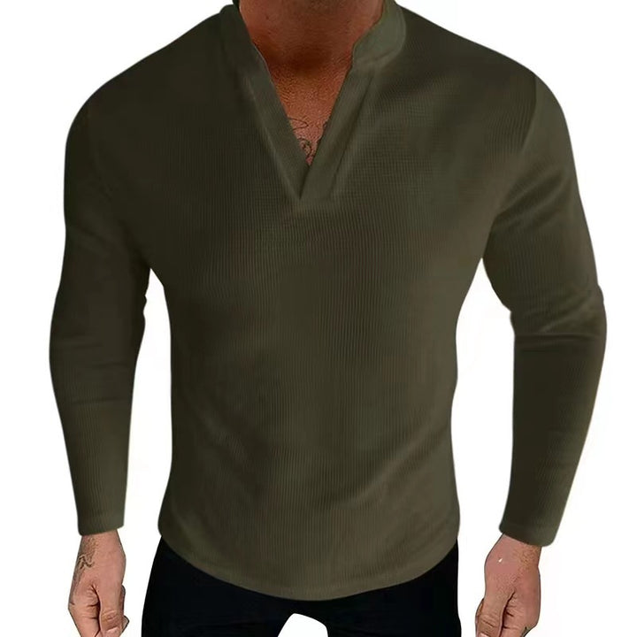 Herren Langarmshirt mit modernem Stehkragen und Rippstruktur Echoarchiv