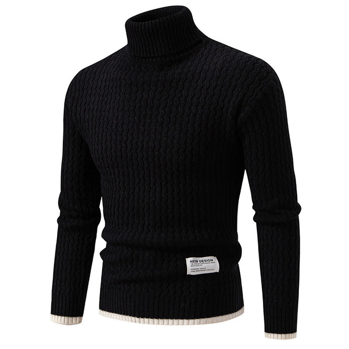 Herren Strickpullover mit hohem Kragen und strukturiertem Zopfmuster Echoarchiv