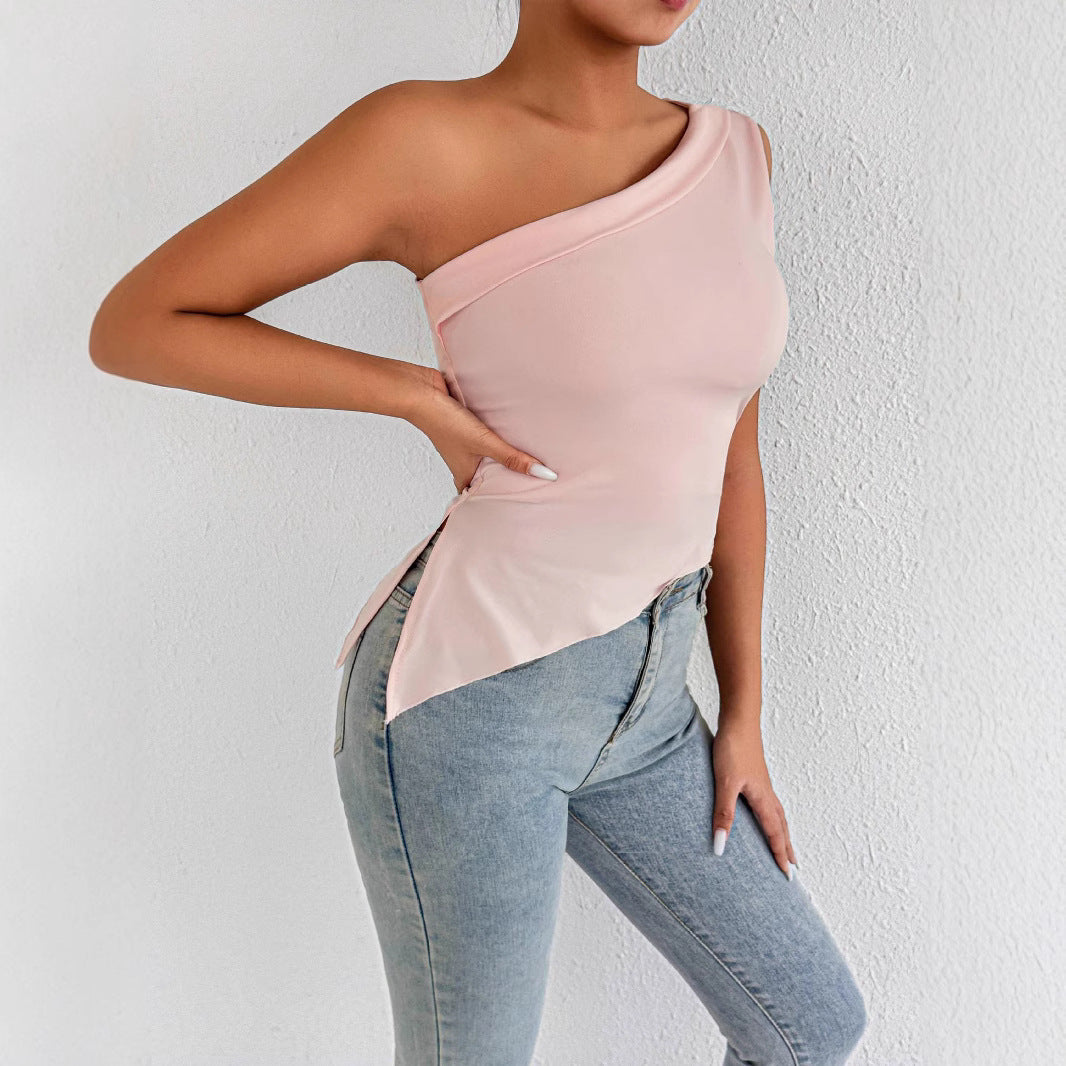 Damen Elegantes asymmetrisches Top mit einem Schulterdesign Echo Archiv