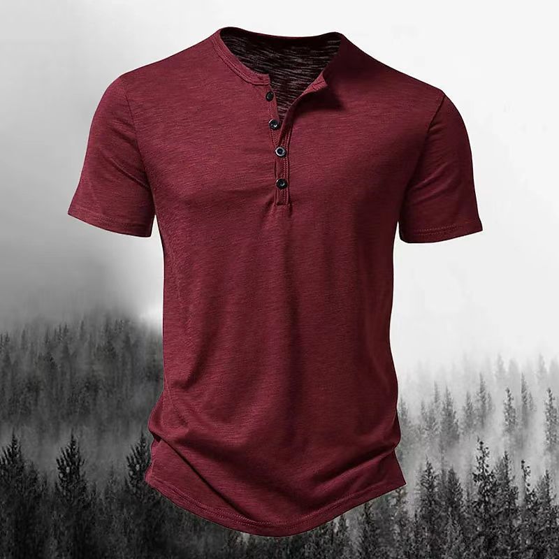 Herren Freizeit Kurzarm Henley Shirt mit Knopfleiste Echoarchiv