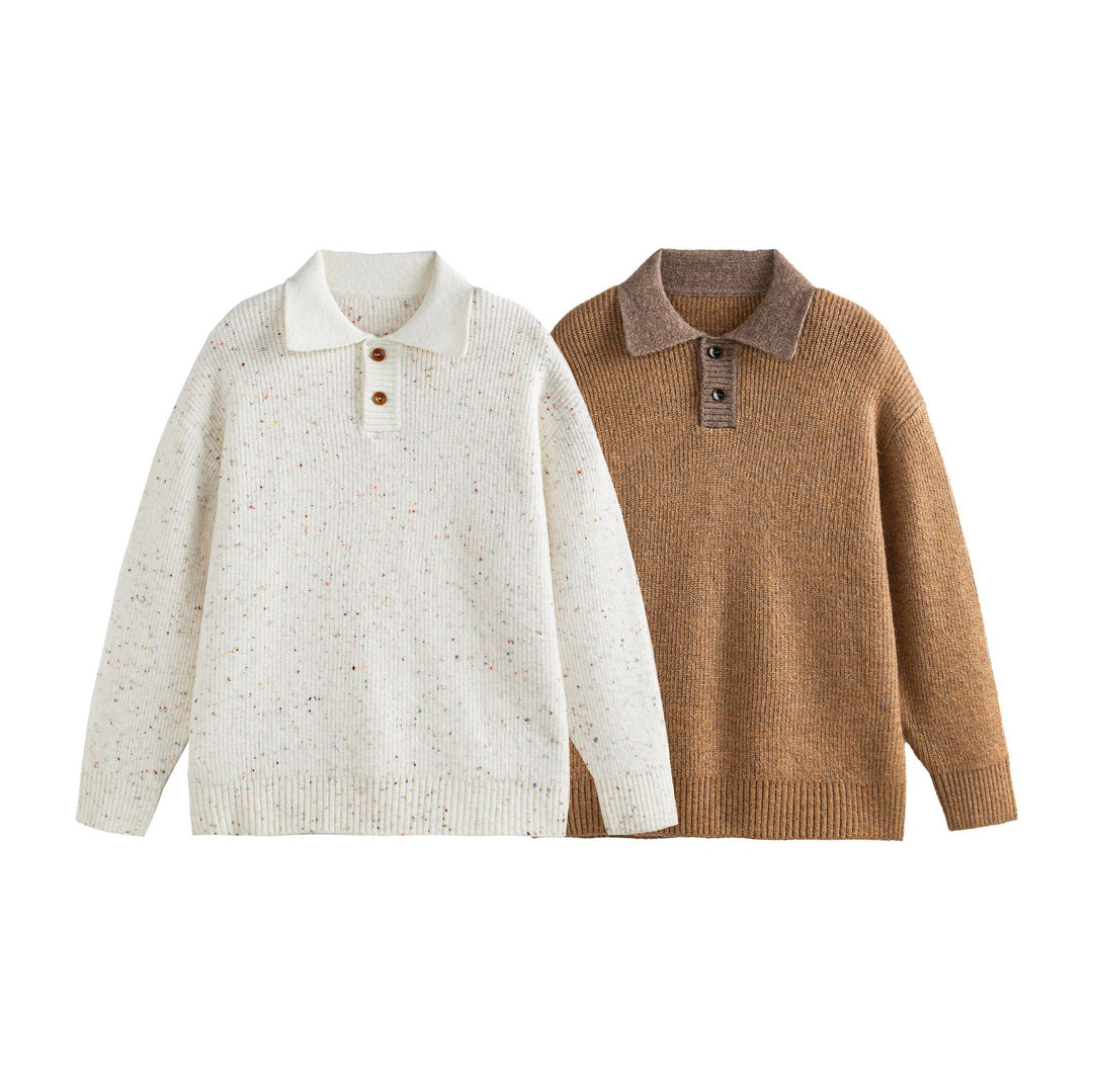 Damen Strickpoloshirt mit Fleckmuster, Rippstruktur und Knopfleiste Echoarchiv