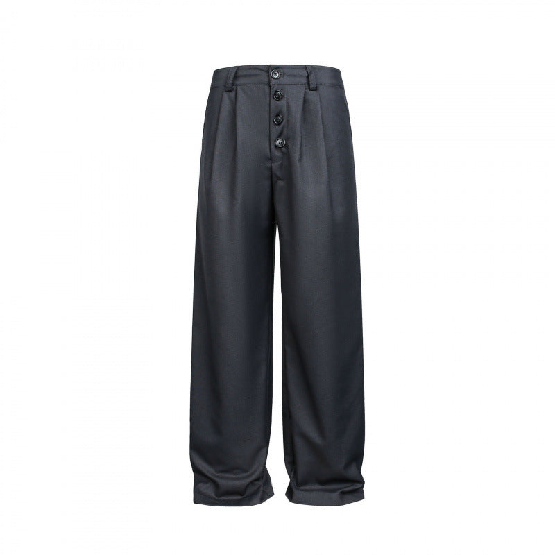 Damen Weite Bundfalten-Hose mit hoher Taille und sichtbarer Knopfleiste Echo Archiv