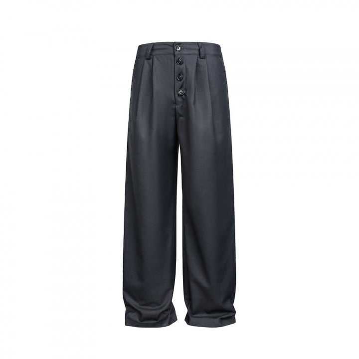 Damen Weite Bundfalten-Hose mit hoher Taille und sichtbarer Knopfleiste Echo Archiv
