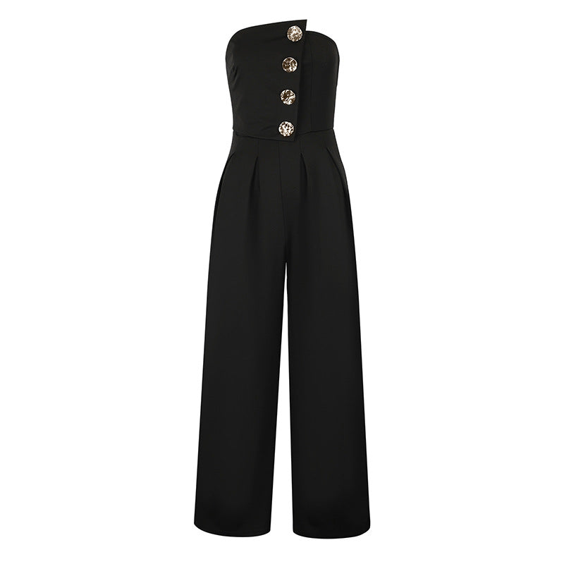 Damen Elegantes Jumpsuit mit asymmetrischem Ausschnitt und dekorativen Knöpfen Echo Archiv