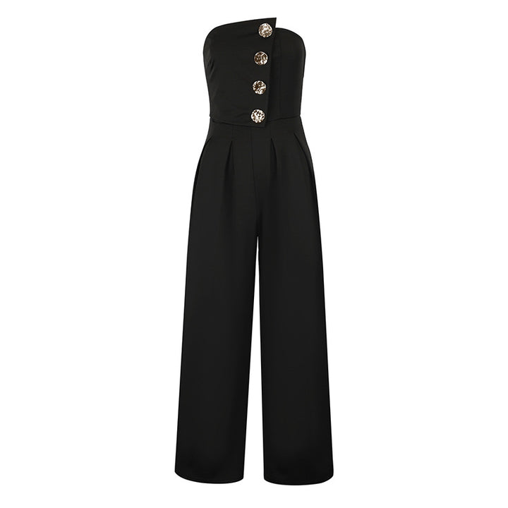 Damen Elegantes Jumpsuit mit asymmetrischem Ausschnitt und dekorativen Knöpfen Echo Archiv