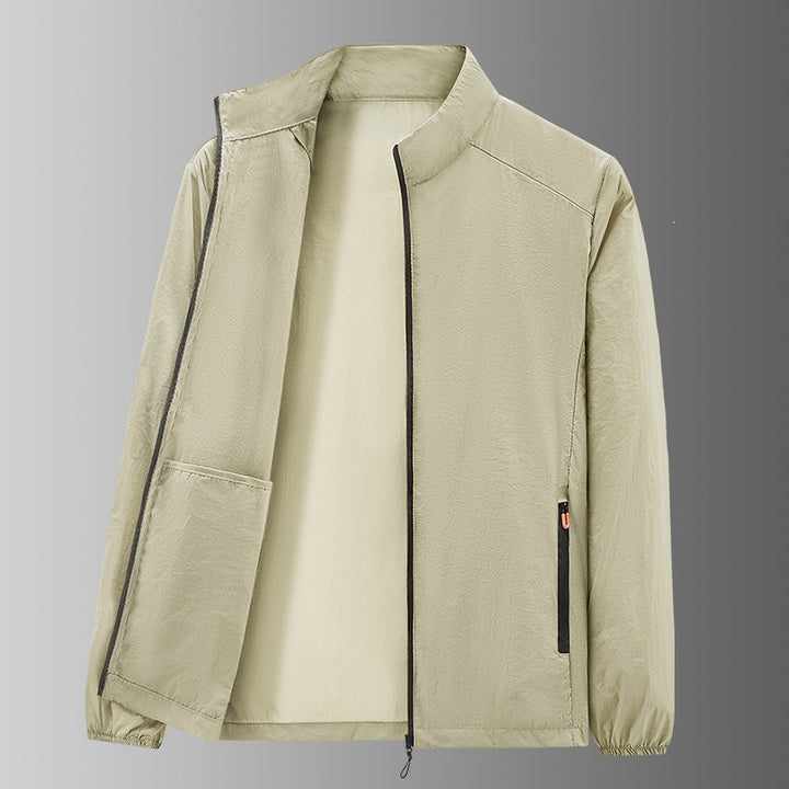 Herren Ultraleichte packbare Windjacke mit Innenfach, Stehkragen & Reißverschlusstaschen Echoarchiv