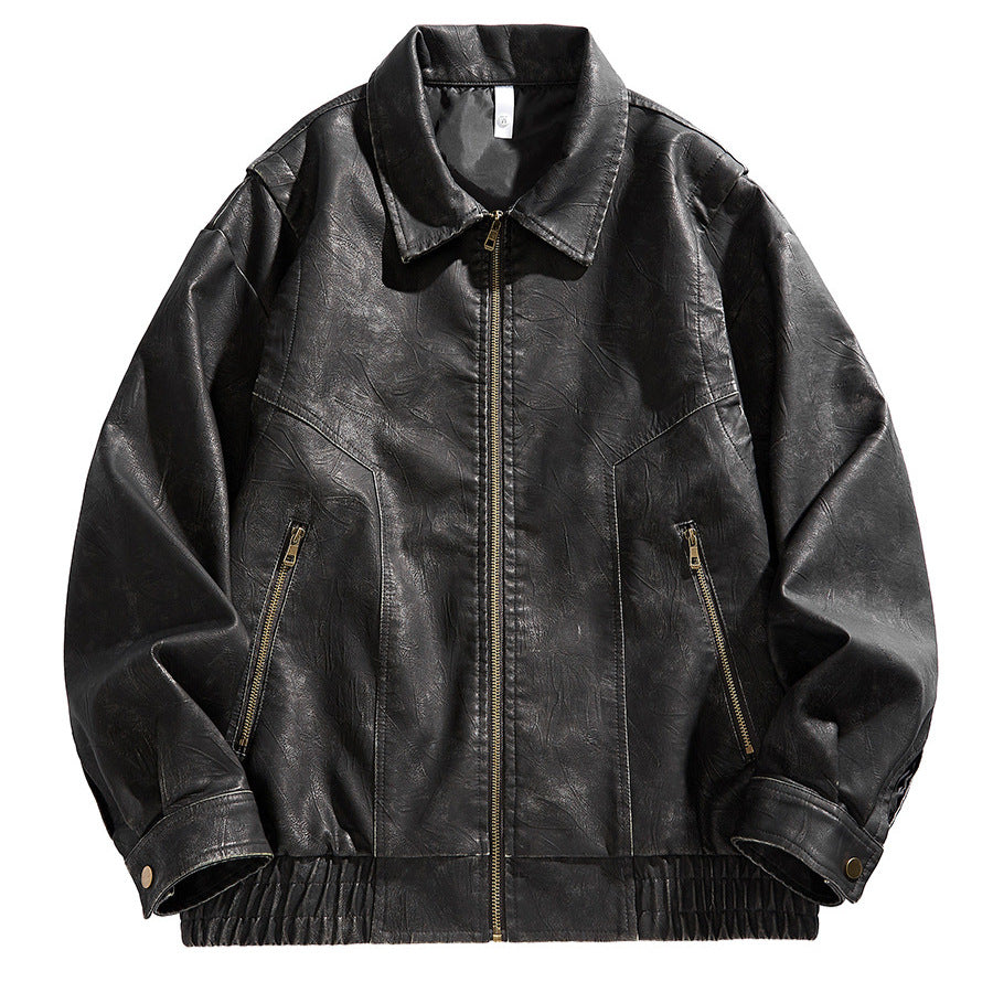 Herren kurz geschnittene Lederjacke mit elastischem Bund und Taschen Echoarchiv