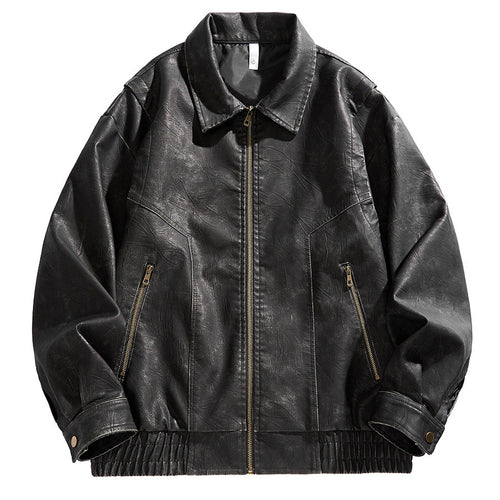 Herren kurz geschnittene Lederjacke mit elastischem Bund und Taschen Echoarchiv