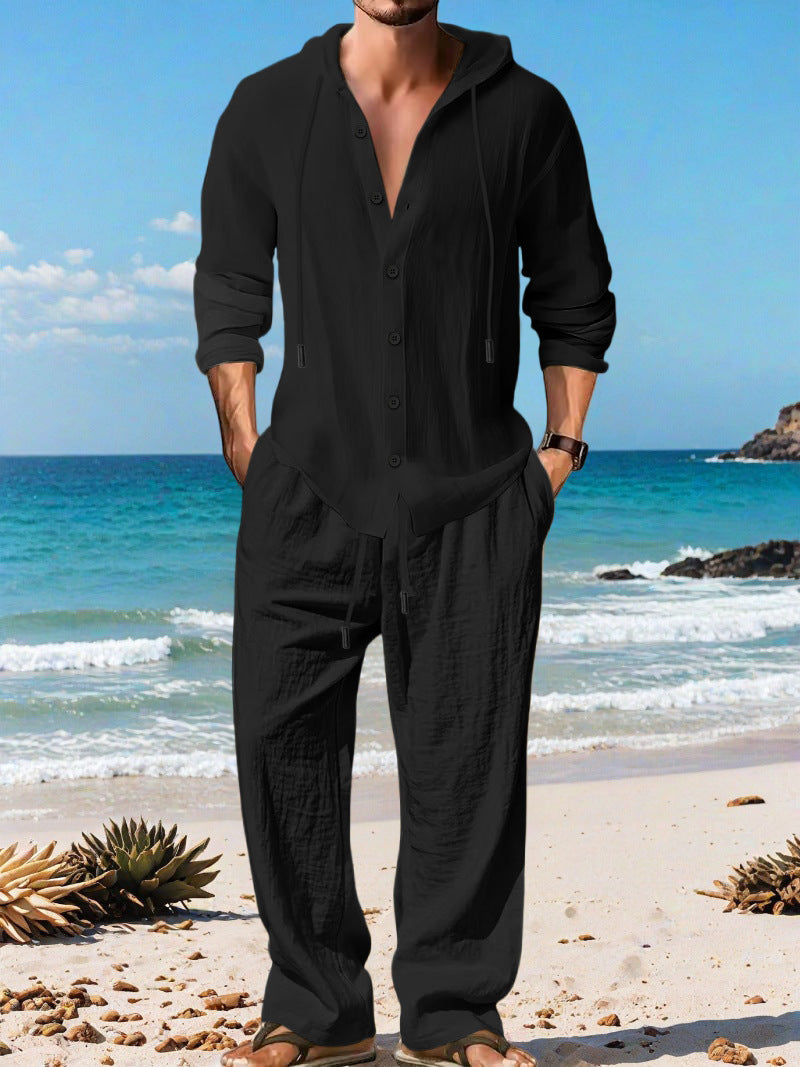 Herren lässiger Strickanzug mit praktischem Kordelzug und modernem Kragen Echoarchiv