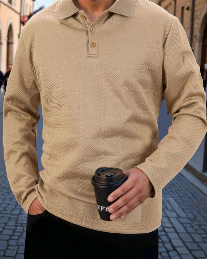 Herren stylisches Langarm-Polohemd mit strukturiertem Design Echoarchiv