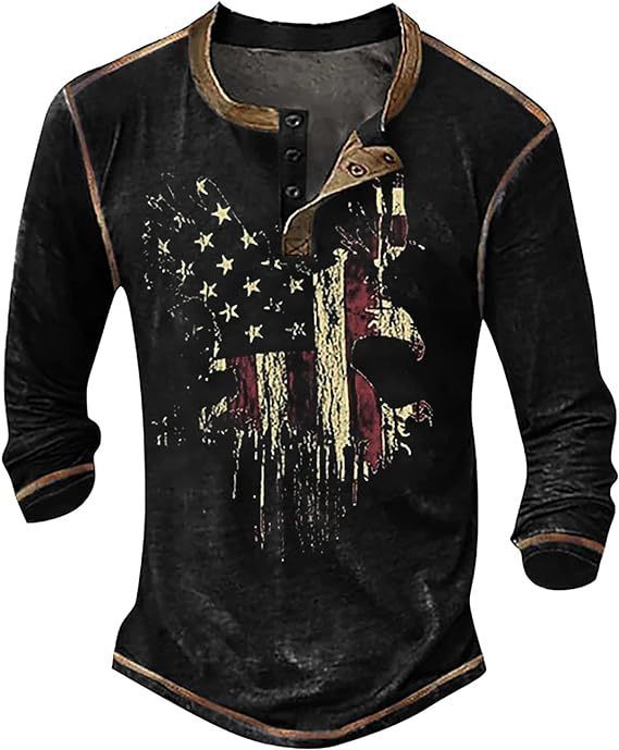 Herren Langarmshirt mit künstlerischem Grafikdruck und praktischem Knopfverschluss Echoarchiv