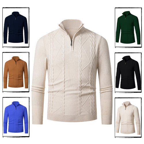 Herren Strickpullover mit Halb-Zip und strukturiertem Muster Echoarchiv