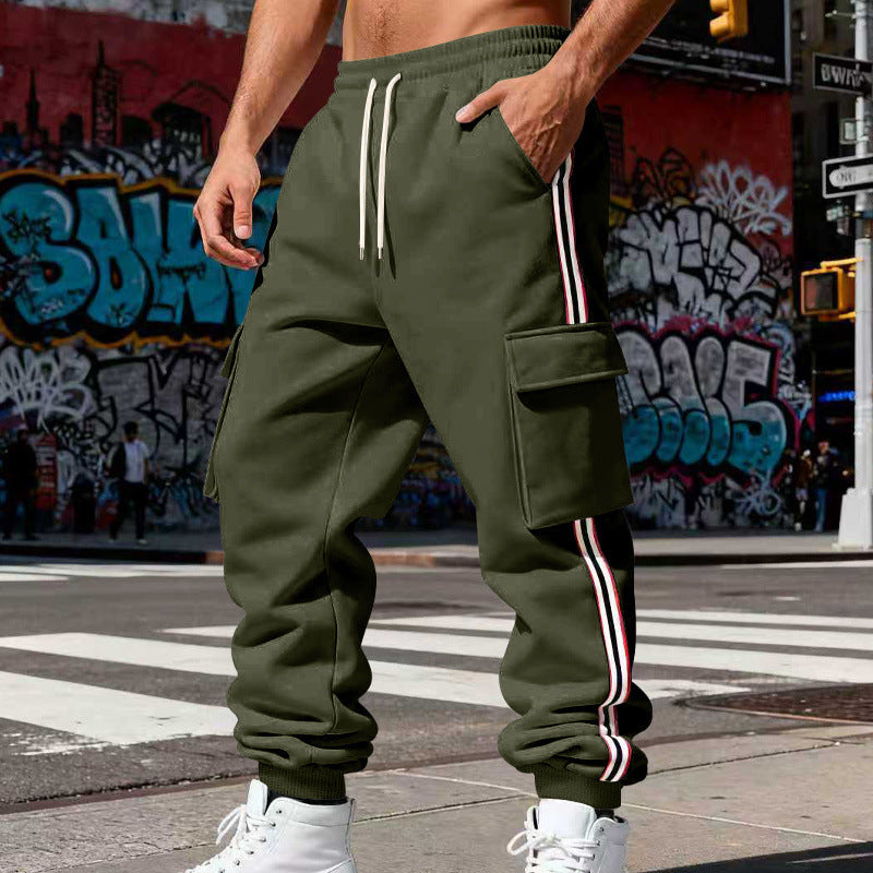 Herren Cargo-Joggerhose mit seitlichen Klapp‑Cargotaschen, Tunnelzug & Rippbündchen – Bravaro