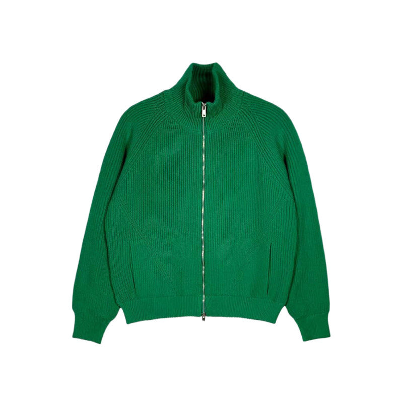 Herren Grobgerippte Strick-Zipjacke mit hohem Stehkragen und entspanntem Schnitt Echoarchiv