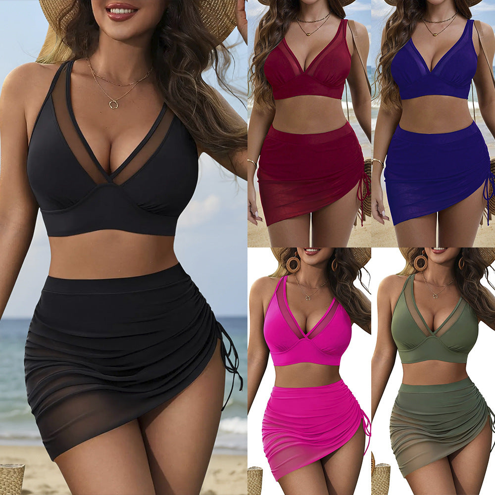 Damen Sportliches Bikini-Set mit elegantem Wickelrock und transparenten Einsätzen Echo Archiv