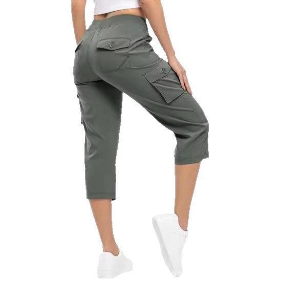 Damen Capri Cargo-Hosen in Bermuda-Länge mit hoher Taille und aufgesetzten Klappentaschen Echoarchiv