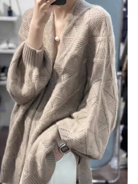 Damen Oversize-Cardigan aus Mohair‑Optik mit Zopfmuster Echoarchiv