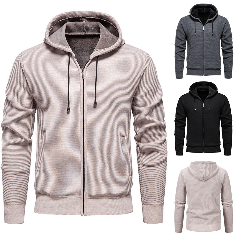 Herren nan strukturierte Reißverschluss-Strickjacke mit gefütterter Kapuze und weichem Teddy-Innenfutter Echo Archiv