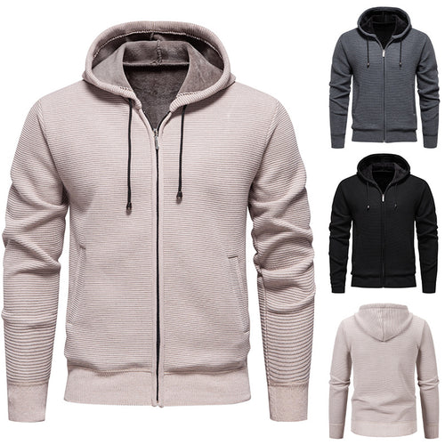 Herren nan strukturierte Reißverschluss-Strickjacke mit gefütterter Kapuze und weichem Teddy-Innenfutter Echo Archiv