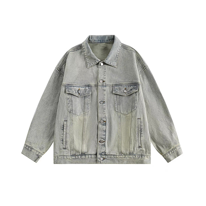 Herren Boxy-Denim-Überhemdjacke mit Druckknopfblende, Pattentaschen & geradem Saum Echoarchiv