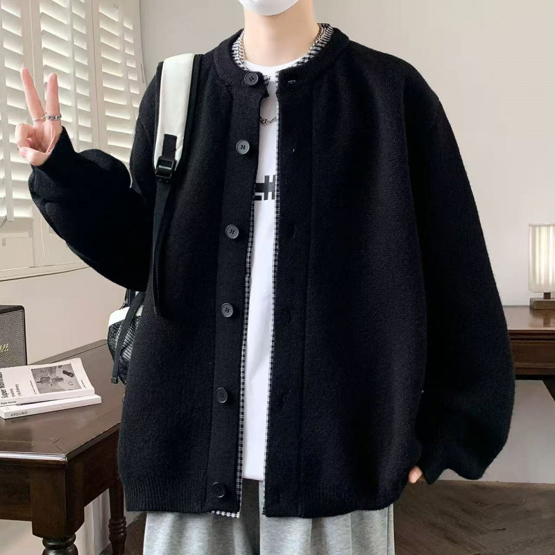 Herren Oversized Strickjacke im Bomberstil mit Rundhals und Knopfleiste Echoarchiv