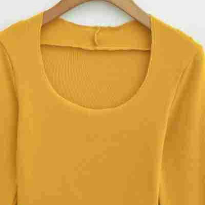 Damen Figurbetontes Langarm-Feinstrickshirt mit quadratischem Ausschnitt und Wellensaum Echoarchiv