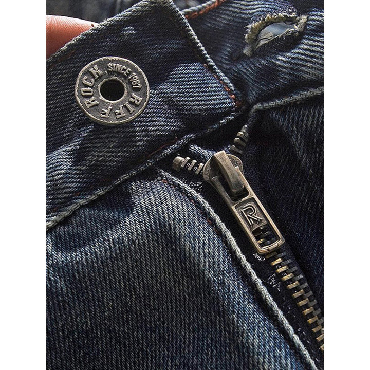 Herren Relaxed-Tapered Vintage-Jeans mit Used‑Effekt und aufgekrempeltem Saum Echoarchiv